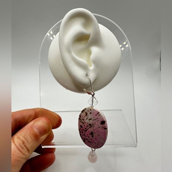 SALE 3" dangle earrings with painted acrylic beads, rose quartz and glass beads! - Picture 10 of 11
